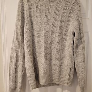 French Connection cable crew neck sweater in light gray